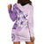 Hawaii Tapa Pattern With Violet Hibiscus Hoodie Dress