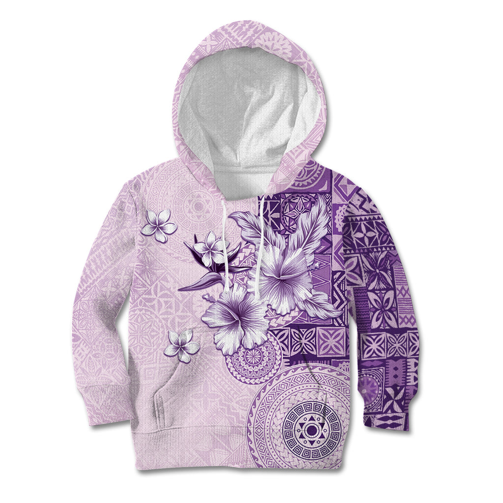 Hawaii Tapa Pattern With Violet Hibiscus Kid Hoodie LT05 Hoodie Violet - Polynesian Pride