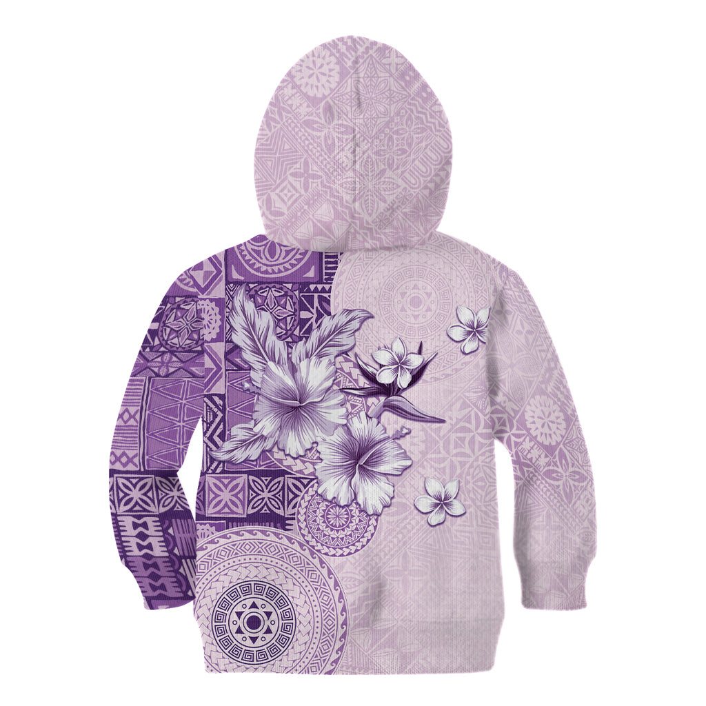 Hawaii Tapa Pattern With Violet Hibiscus Kid Hoodie LT05 - Polynesian Pride