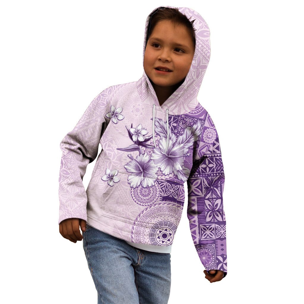 Hawaii Tapa Pattern With Violet Hibiscus Kid Hoodie LT05 - Polynesian Pride