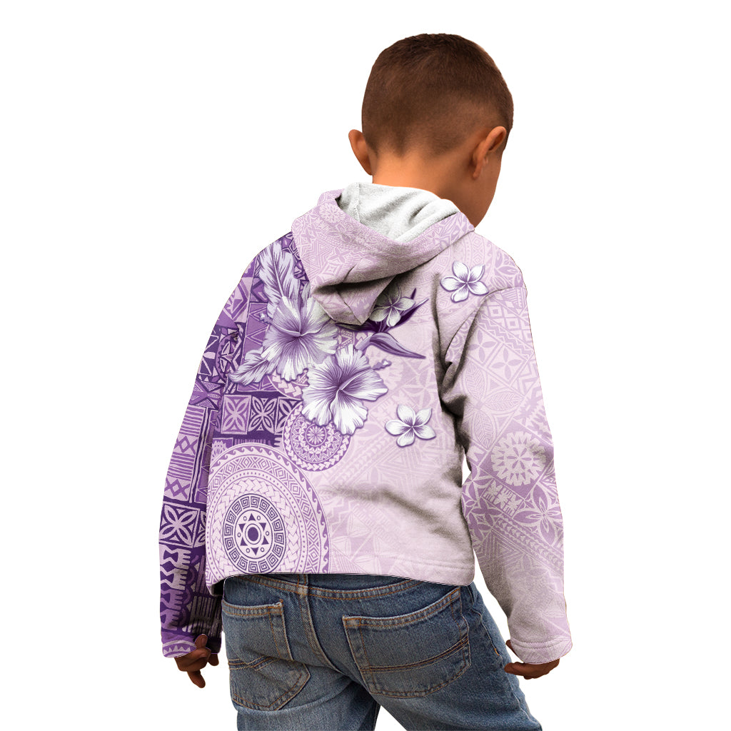 Hawaii Tapa Pattern With Violet Hibiscus Kid Hoodie LT05 - Polynesian Pride