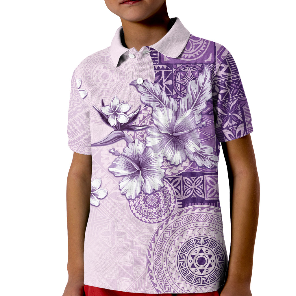 Hawaii Tapa Pattern With Violet Hibiscus Kid Polo Shirt