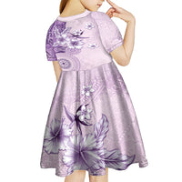 Hawaii Tapa Pattern With Violet Hibiscus Kid Short Sleeve Dress LT05 - Polynesian Pride