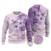 Hawaii Tapa Pattern With Violet Hibiscus Ugly Christmas Sweater LT05 Violet - Polynesian Pride