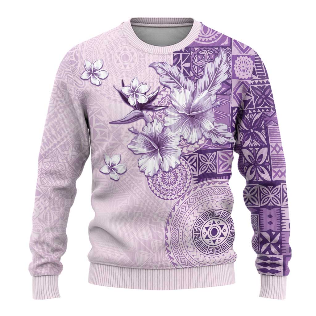 Hawaii Tapa Pattern With Violet Hibiscus Ugly Christmas Sweater LT05 - Polynesian Pride