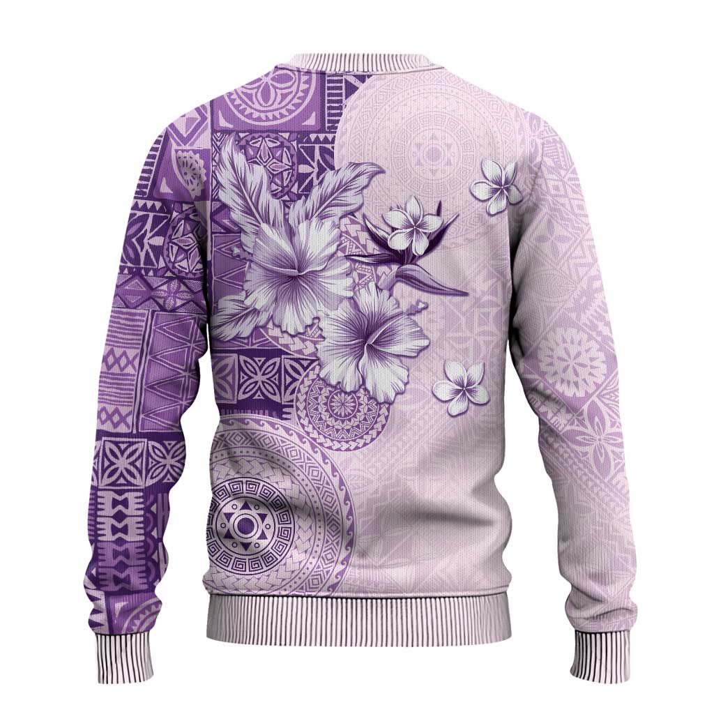 Hawaii Tapa Pattern With Violet Hibiscus Ugly Christmas Sweater LT05 - Polynesian Pride