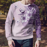 Hawaii Tapa Pattern With Violet Hibiscus Ugly Christmas Sweater LT05 - Polynesian Pride