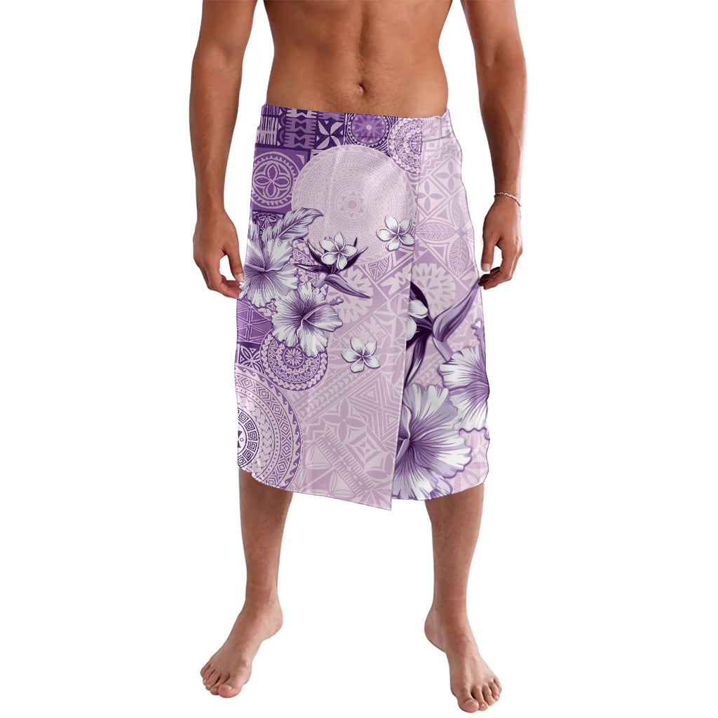 Hawaii Tapa Pattern With Violet Hibiscus Lavalava