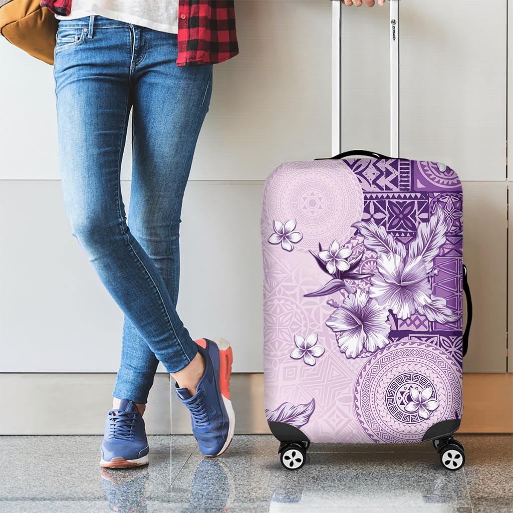 Hawaii Tapa Pattern With Violet Hibiscus Luggage Cover LT05 - Polynesian Pride