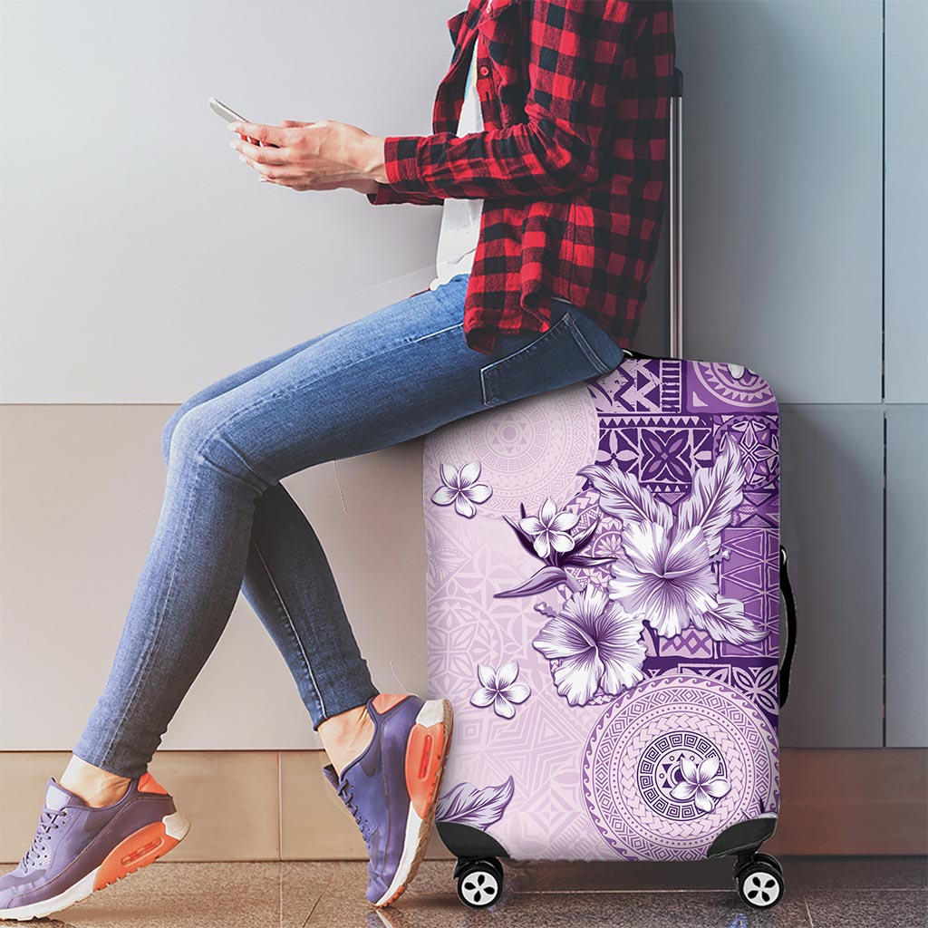 Hawaii Tapa Pattern With Violet Hibiscus Luggage Cover LT05 - Polynesian Pride