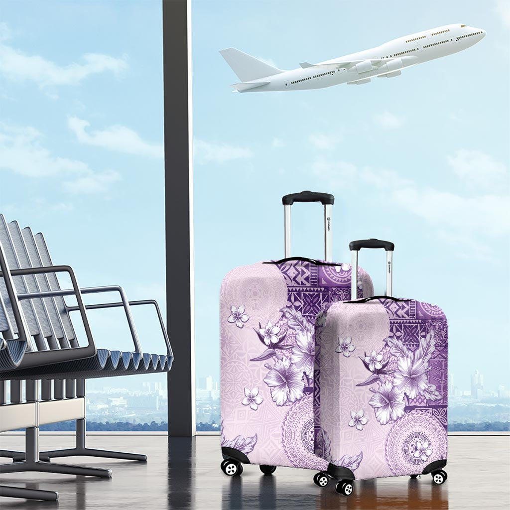 Hawaii Tapa Pattern With Violet Hibiscus Luggage Cover LT05 - Polynesian Pride