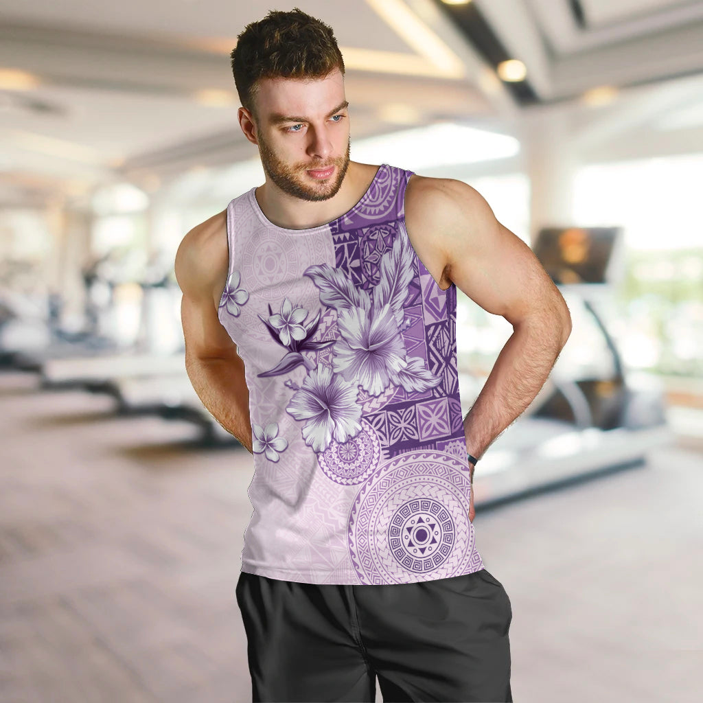 Hawaii Tapa Pattern With Violet Hibiscus Men Tank Top LT05 Violet - Polynesian Pride