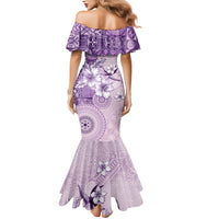 Hawaii Tapa Pattern With Violet Hibiscus Mermaid Dress LT05 - Polynesian Pride