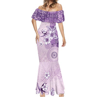 Hawaii Tapa Pattern With Violet Hibiscus Mermaid Dress LT05 - Polynesian Pride