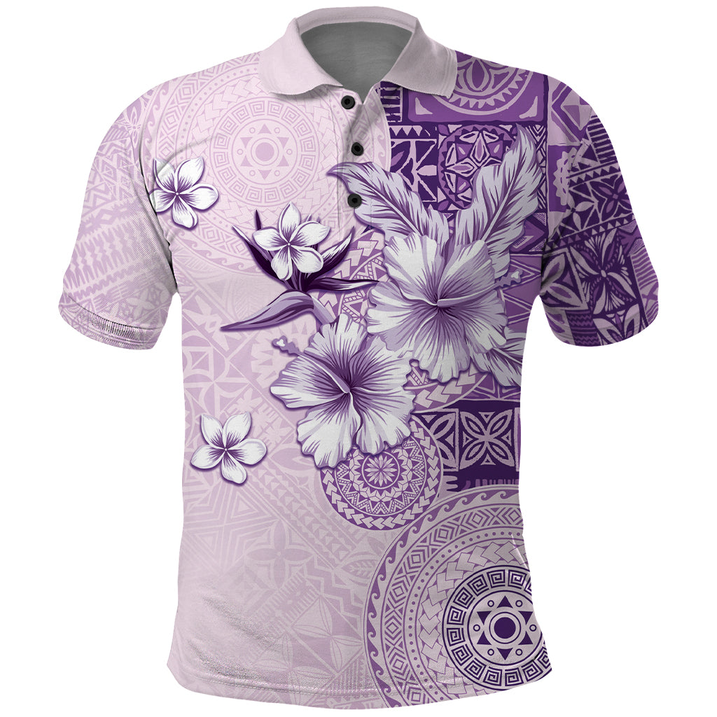 Hawaii Tapa Pattern With Violet Hibiscus Polo Shirt