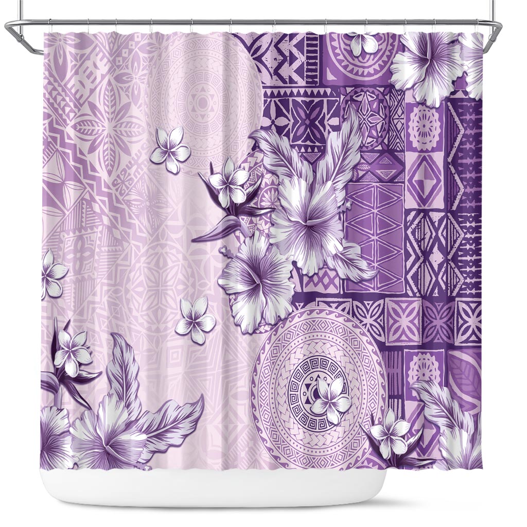 Hawaii Tapa Pattern With Violet Hibiscus Shower Curtain