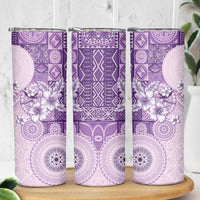 Hawaii Tapa Pattern With Violet Hibiscus Skinny Tumbler LT05 - Polynesian Pride