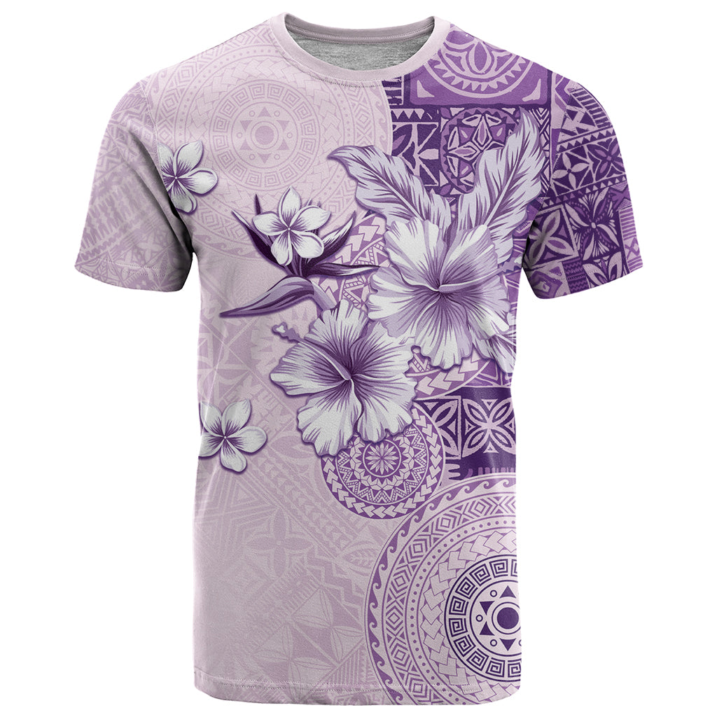 Hawaii Tapa Pattern With Violet Hibiscus T Shirt LT05 Violet - Polynesian Pride