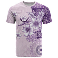 Hawaii Tapa Pattern With Violet Hibiscus T Shirt LT05 Violet - Polynesian Pride