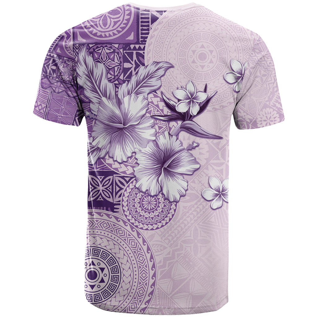 Hawaii Tapa Pattern With Violet Hibiscus T Shirt LT05 - Polynesian Pride