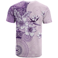 Hawaii Tapa Pattern With Violet Hibiscus T Shirt LT05 - Polynesian Pride