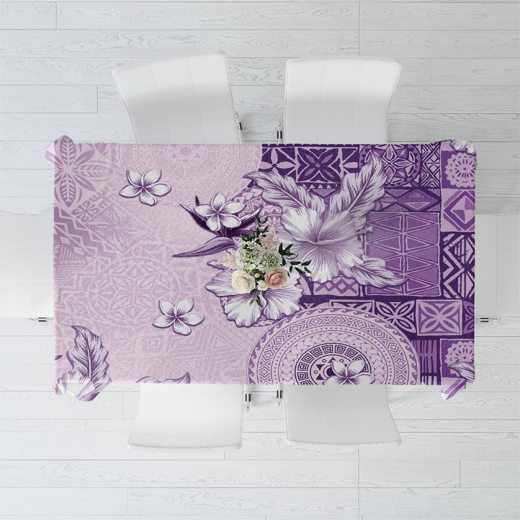 Hawaii Tapa Pattern With Violet Hibiscus Tablecloth