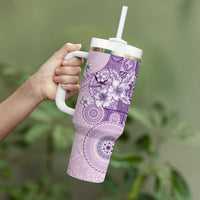 Hawaii Tapa Pattern With Violet Hibiscus Tumbler With Handle LT05 - Polynesian Pride