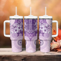 Hawaii Tapa Pattern With Violet Hibiscus Tumbler With Handle LT05 - Polynesian Pride