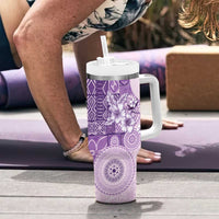 Hawaii Tapa Pattern With Violet Hibiscus Tumbler With Handle LT05 - Polynesian Pride