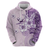 Hawaii Tapa Pattern With Violet Hibiscus Zip Hoodie LT05 - Polynesian Pride