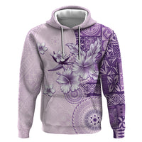 Hawaii Tapa Pattern With Violet Hibiscus Zip Hoodie LT05 Pullover Hoodie Violet - Polynesian Pride