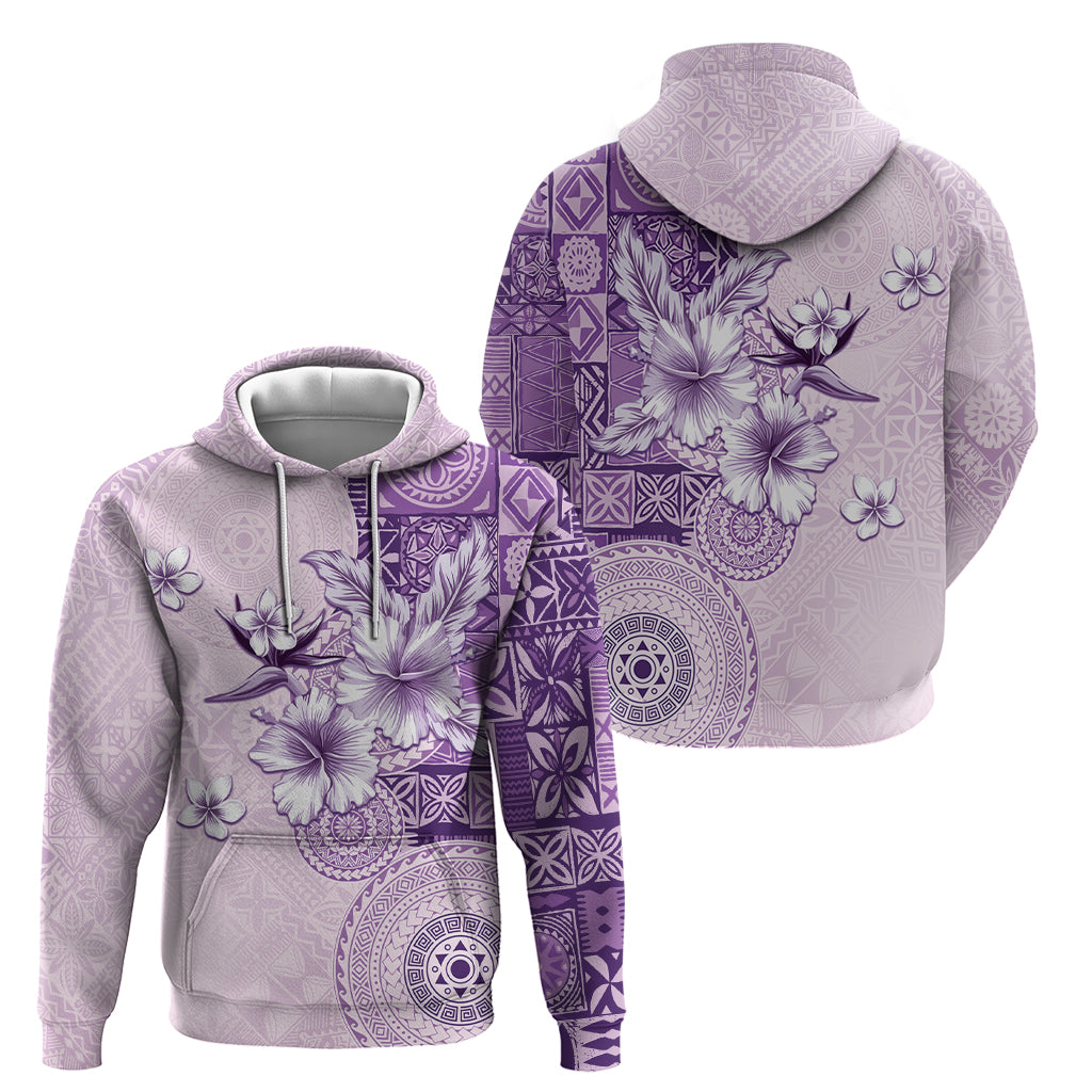 Hawaii Tapa Pattern With Violet Hibiscus Zip Hoodie LT05 - Polynesian Pride