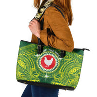 American Samoa Manua Cession Day Leather Tote Bag Up Up The Moa LT05 Green - Polynesian Pride
