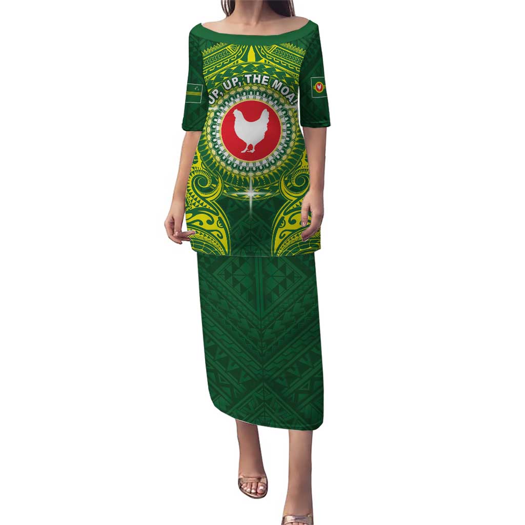 Personalized American Samoa Manua Cession Day Puletasi Up Up The Moa LT05 Long Dress Green - Polynesian Pride