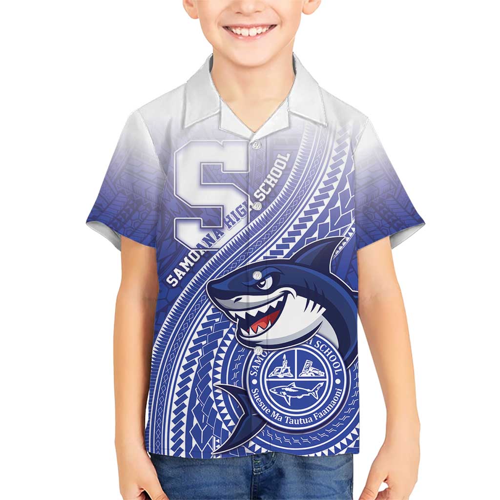Personalized Samoana High School Kid Hawaiian Shirt Polynesian Tribal Shark LT05 Kid Blue - Polynesian Pride