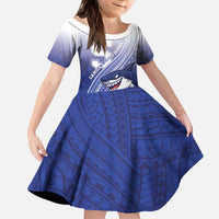 Personalized Samoana High School Kid Short Sleeve Dress Polynesian Tribal Shark LT05 KID Blue - Polynesian Pride