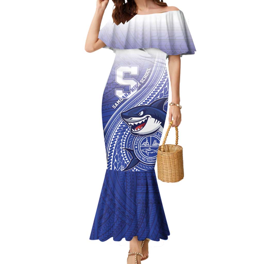 Personalized Samoana High School Mermaid Dress Polynesian Tribal Shark LT05 Women Blue - Polynesian Pride