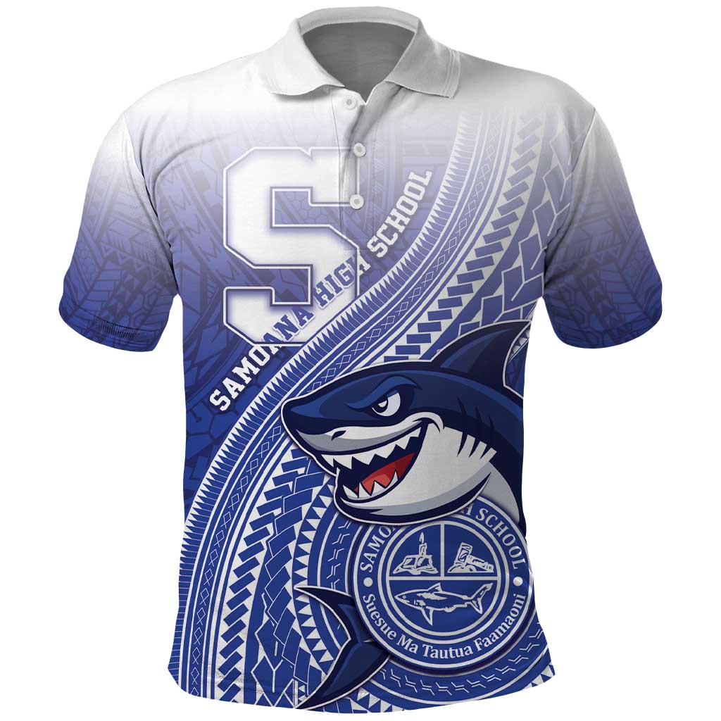 Personalized Samoana High School Polo Shirt Polynesian Tribal Shark LT05 Blue - Polynesian Pride