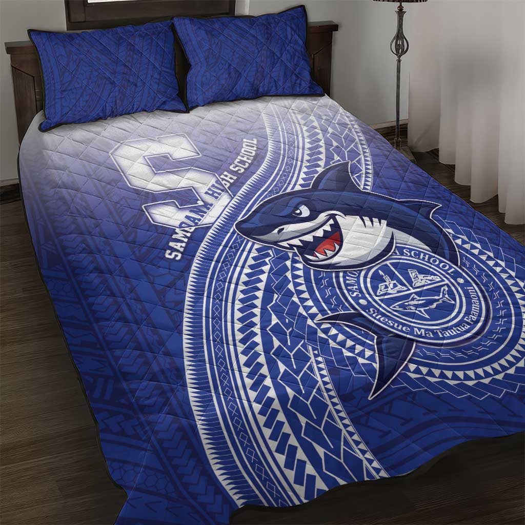 Samoana High School Quilt Bed Set Polynesian Tribal Shark LT05 Blue - Polynesian Pride