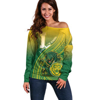 Personalized Leone High School Off Shoulder Sweater Leone Lion LT05 Women Green - Polynesian Pride
