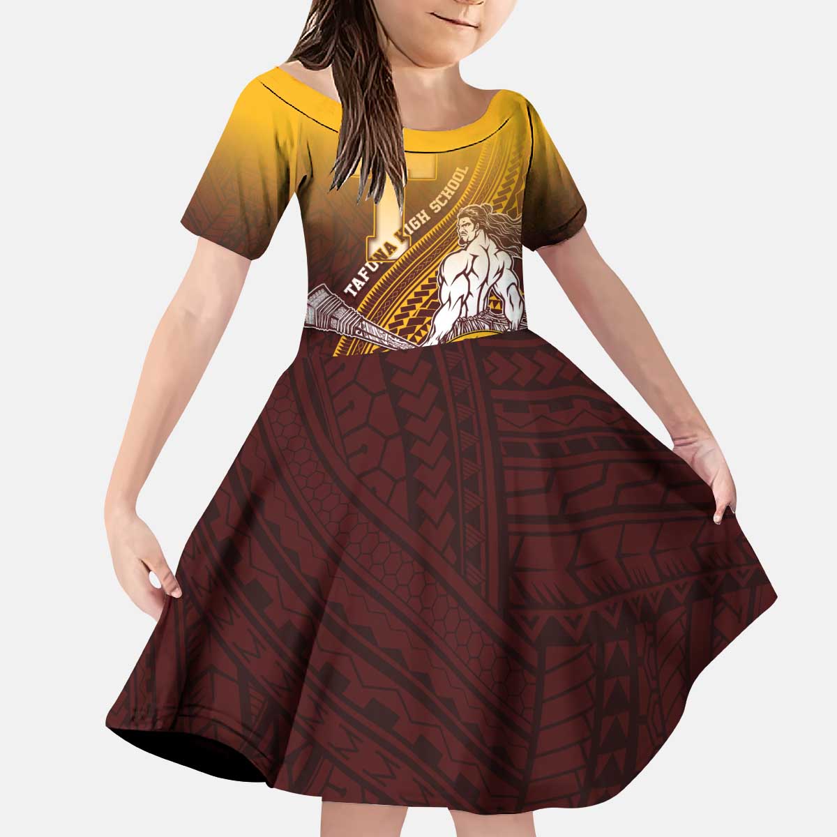 Personalized Tafuna High School Kid Short Sleeve Dress Polynesian Warrior LT05 KID Maroon - Polynesian Pride