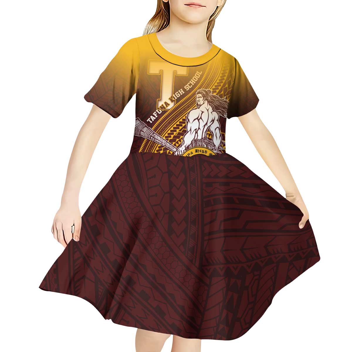 Personalized Tafuna High School Kid Short Sleeve Dress Polynesian Warrior LT05 - Polynesian Pride