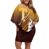 Personalized Tafuna High School Off Shoulder Short Dress Polynesian Warrior LT05 Women Maroon - Polynesian Pride