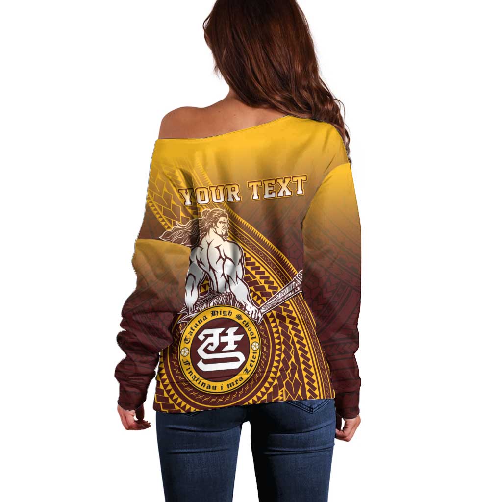 Personalized Tafuna High School Off Shoulder Sweater Polynesian Warrior LT05 - Polynesian Pride