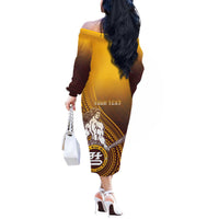 Personalized Tafuna High School Off The Shoulder Long Sleeve Dress Polynesian Warrior LT05 - Polynesian Pride