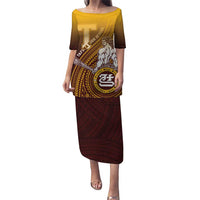 Personalized Tafuna High School Puletasi Polynesian Warrior LT05 Long Dress Maroon - Polynesian Pride