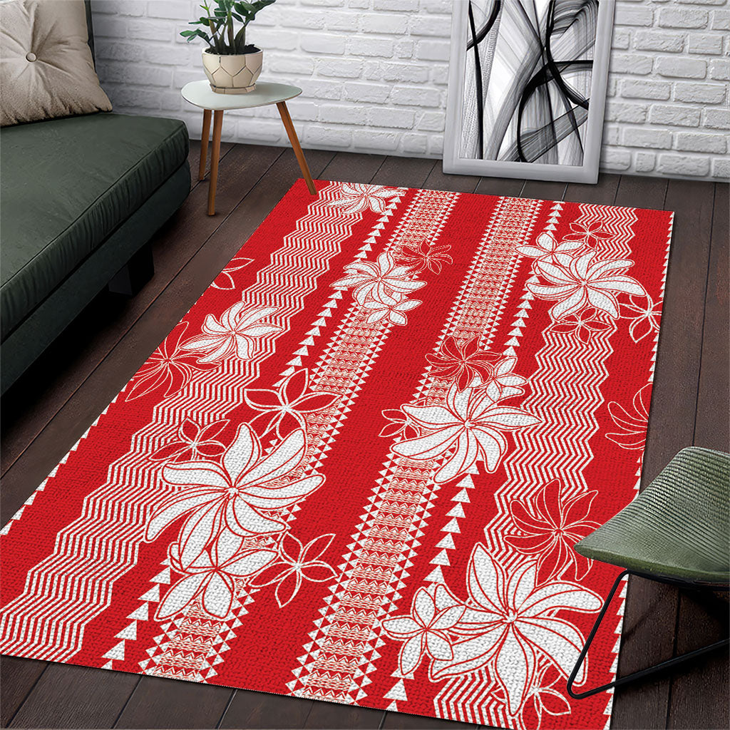 Hawaii Kakau Tribal Area Rug With Red Tiare LT05 Red - Polynesian Pride