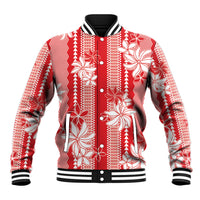 Hawaii Kakau Tribal Baseball Jacket With Red Tiare LT05 Unisex Red - Polynesian Pride