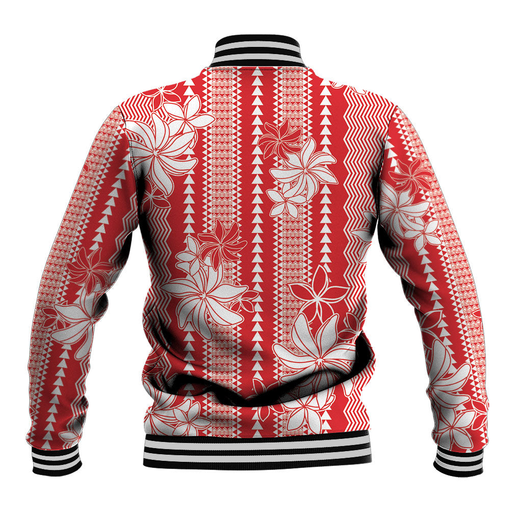 Hawaii Kakau Tribal Baseball Jacket With Red Tiare LT05 - Polynesian Pride