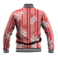 Hawaii Kakau Tribal Baseball Jacket With Red Tiare LT05 - Polynesian Pride